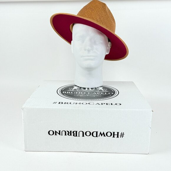 Bruno Capelo  Mens 7.5" 75/8 Straw Amish Hat X-Large Tan & Red Farmer Style - Picture 11 of 12